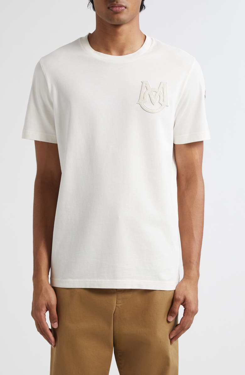 Moncler Monogram Logo Cotton T-Shirt, Main, color, Bright White