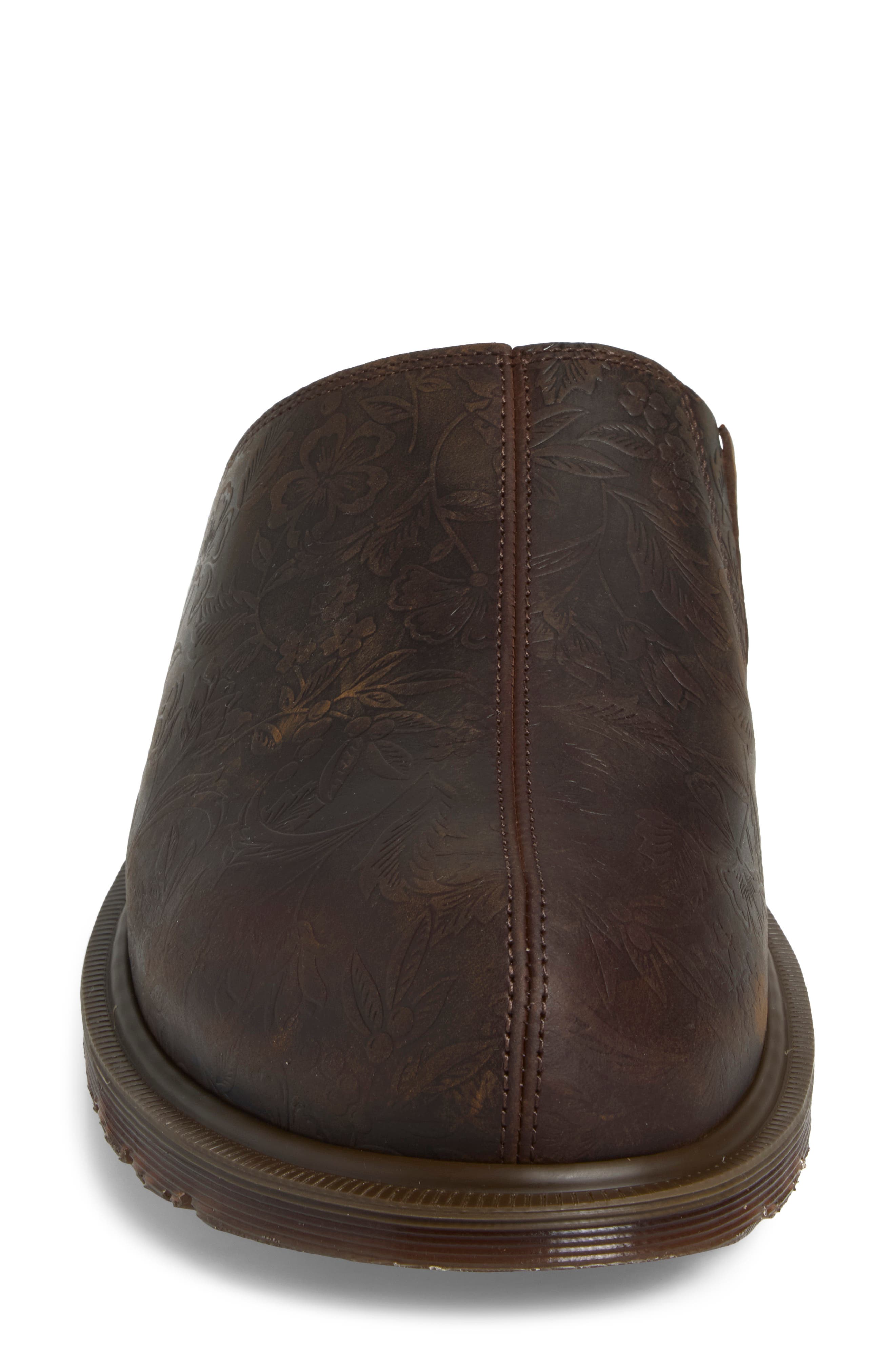 San Floral Embossed Leather Mule, Alternate, color, DARK BROWN