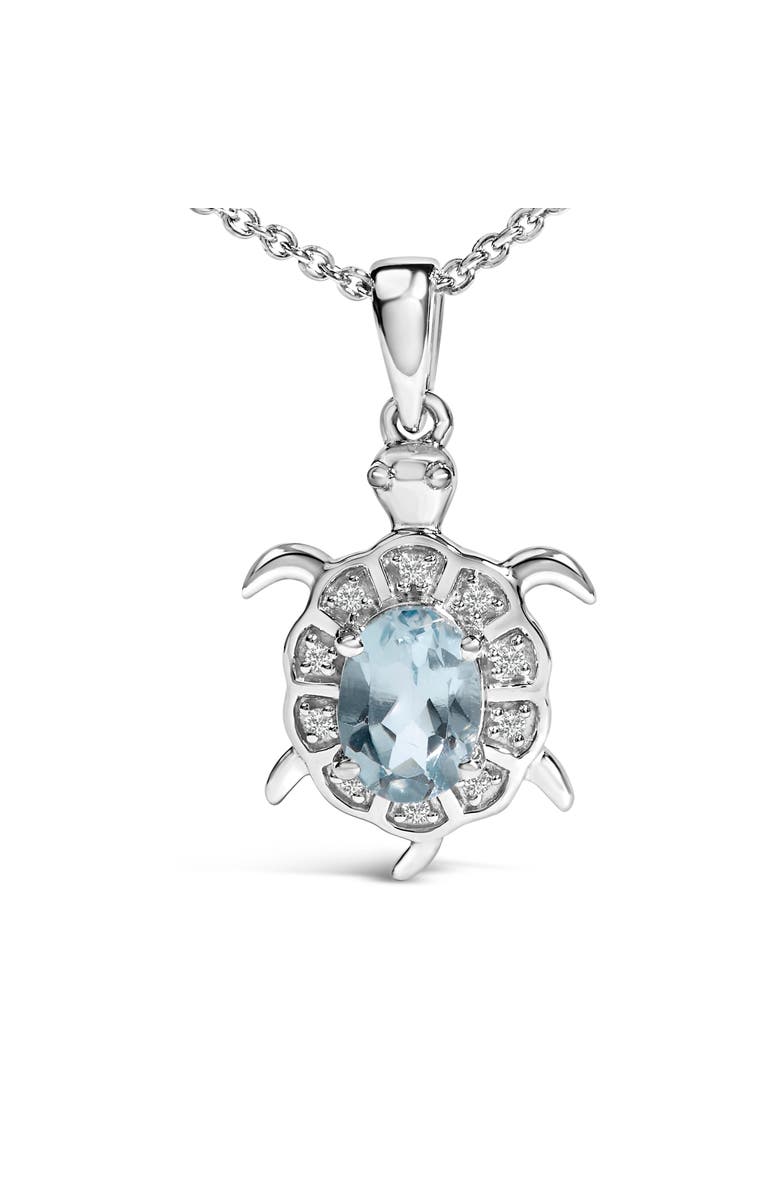 Haus of Brilliance .925 Sterling Silver Created Blue Topaz and Sapphire Turtle Pendant Necklace, Alternate, color, White