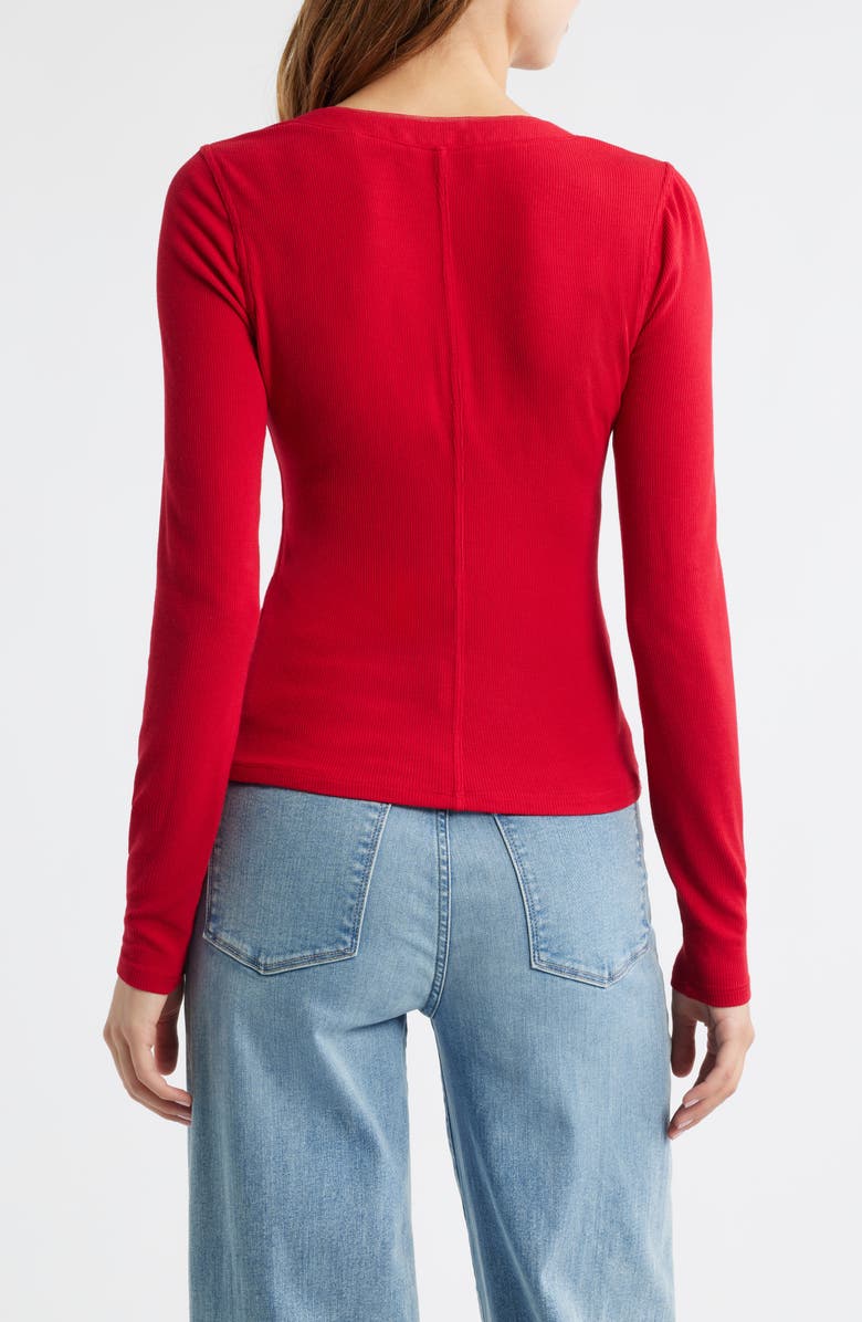 FRAME The Mesh Trim Rib Henley, Alternate, color, Bright Raspberry