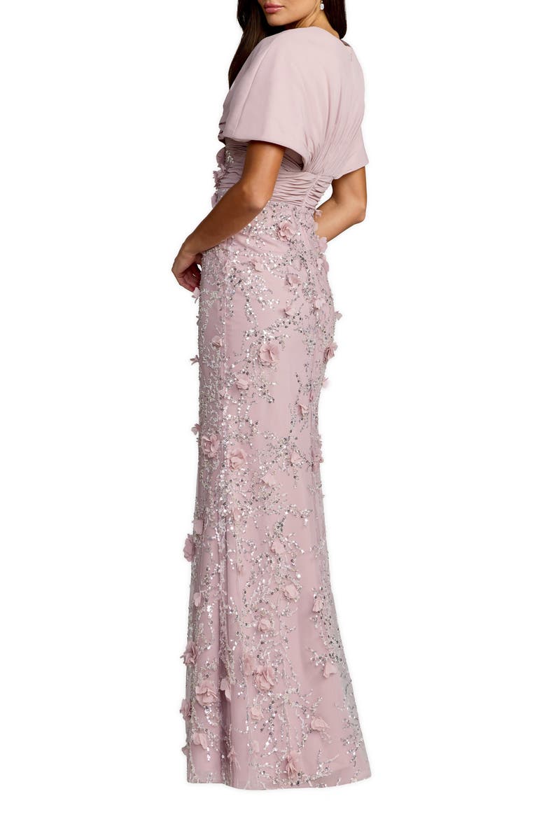 Chiffon Faux Wrap Beaded Column Gown, Alternate, color, Rose