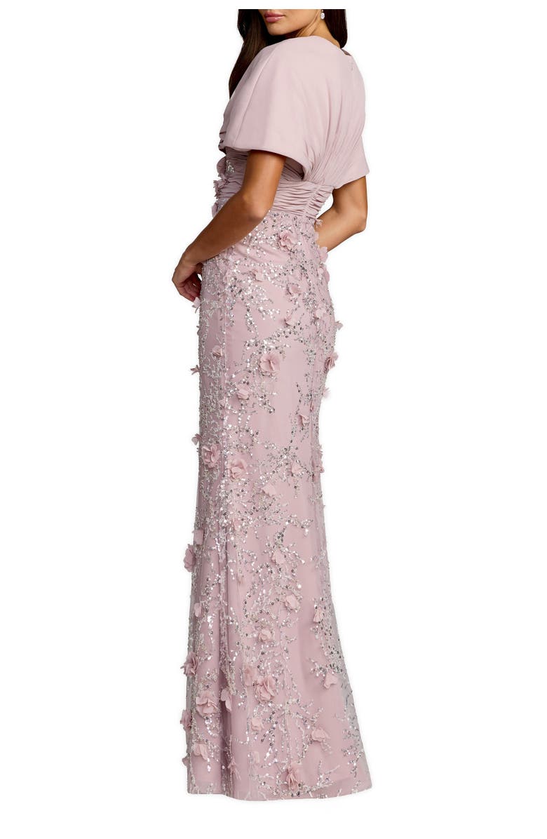 Mac Duggal Chiffon Faux Wrap Beaded Column Gown, Alternate, color, Rose