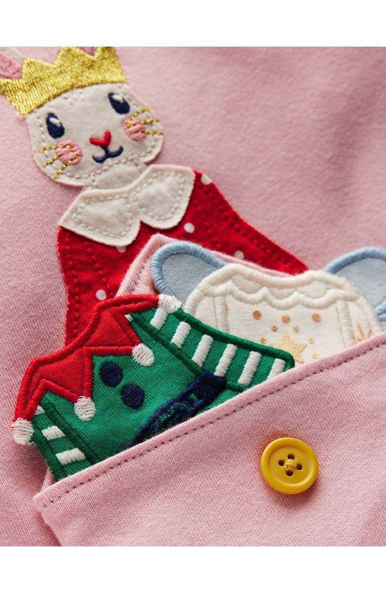 Mini Boden Kids' Puff Sleeve Appliqué Shirt, Alternate, color, Vintage Pink Christmas Bunny