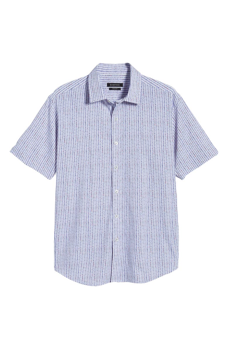 Bugatchi Shaped Fit Stripe Short Sleeve Button-Up Shirt, Alternate, color, Air Blue
