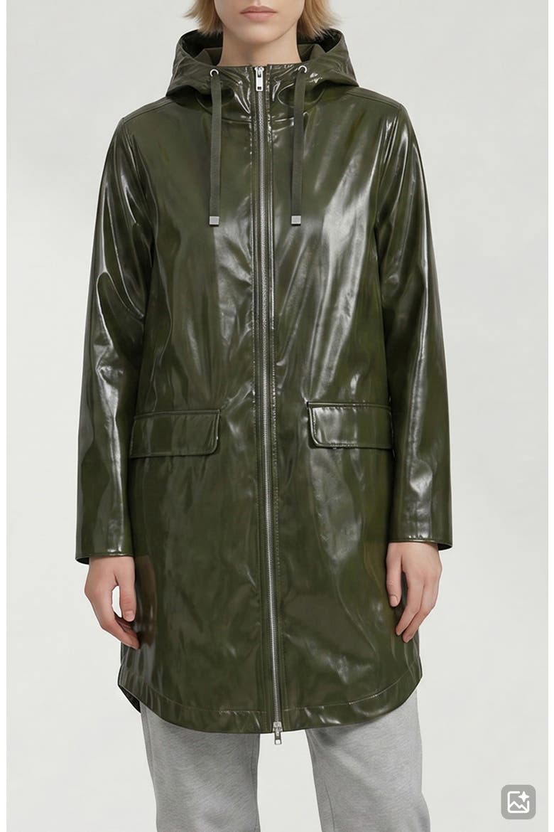 Janae Coated Vinyl Hooded Raincoat, Main, color, KHAKI VINYL
