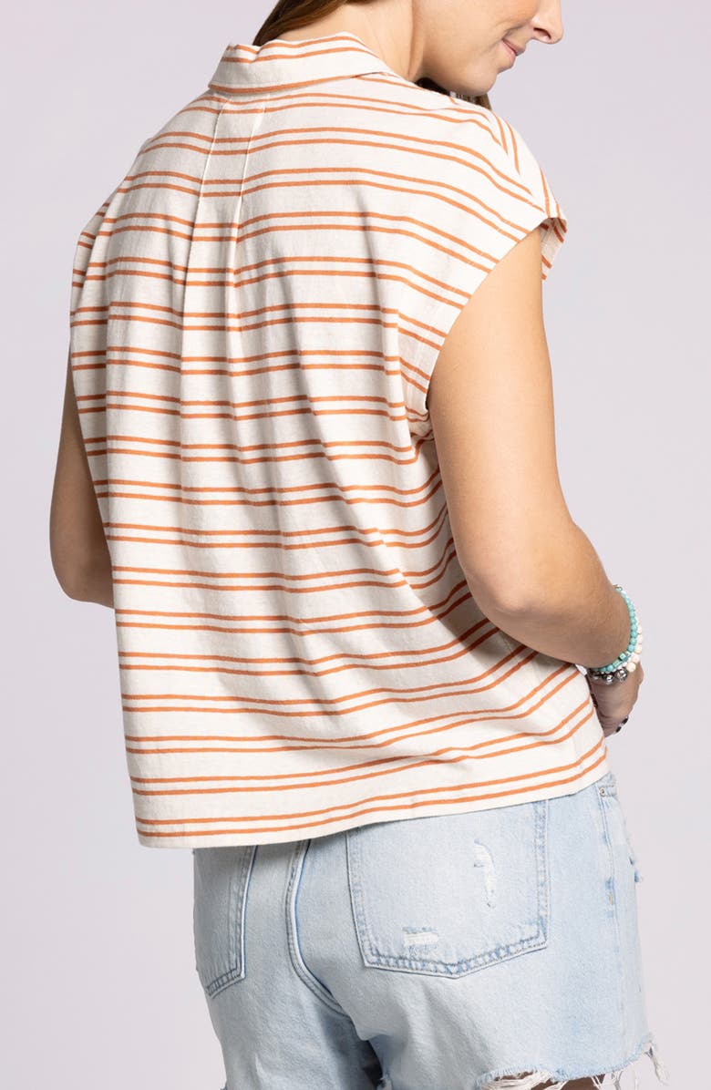 Thread & Supply Remi Cap Sleeve Linen & Cotton Polo, Alternate, color, Ivory Sienna