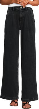Lands' End High Rise Soft Denim Pleated Wide Leg Trousers