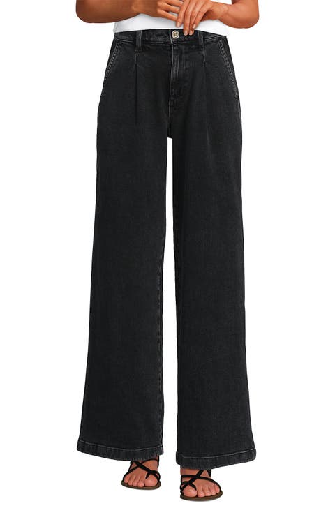 Lands' End High Rise Soft Denim Pleated Wide Leg Trousers