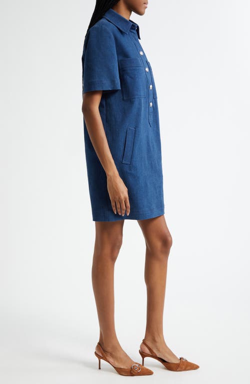Veronica Beard Koulis Short Sleeve Denim Shirtdress In Blue
