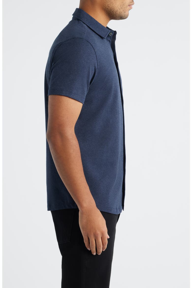 Keyes Slim Fit Microprint Short Sleeve Knit Button-Up Shirt, Alternate, color, NAVY
