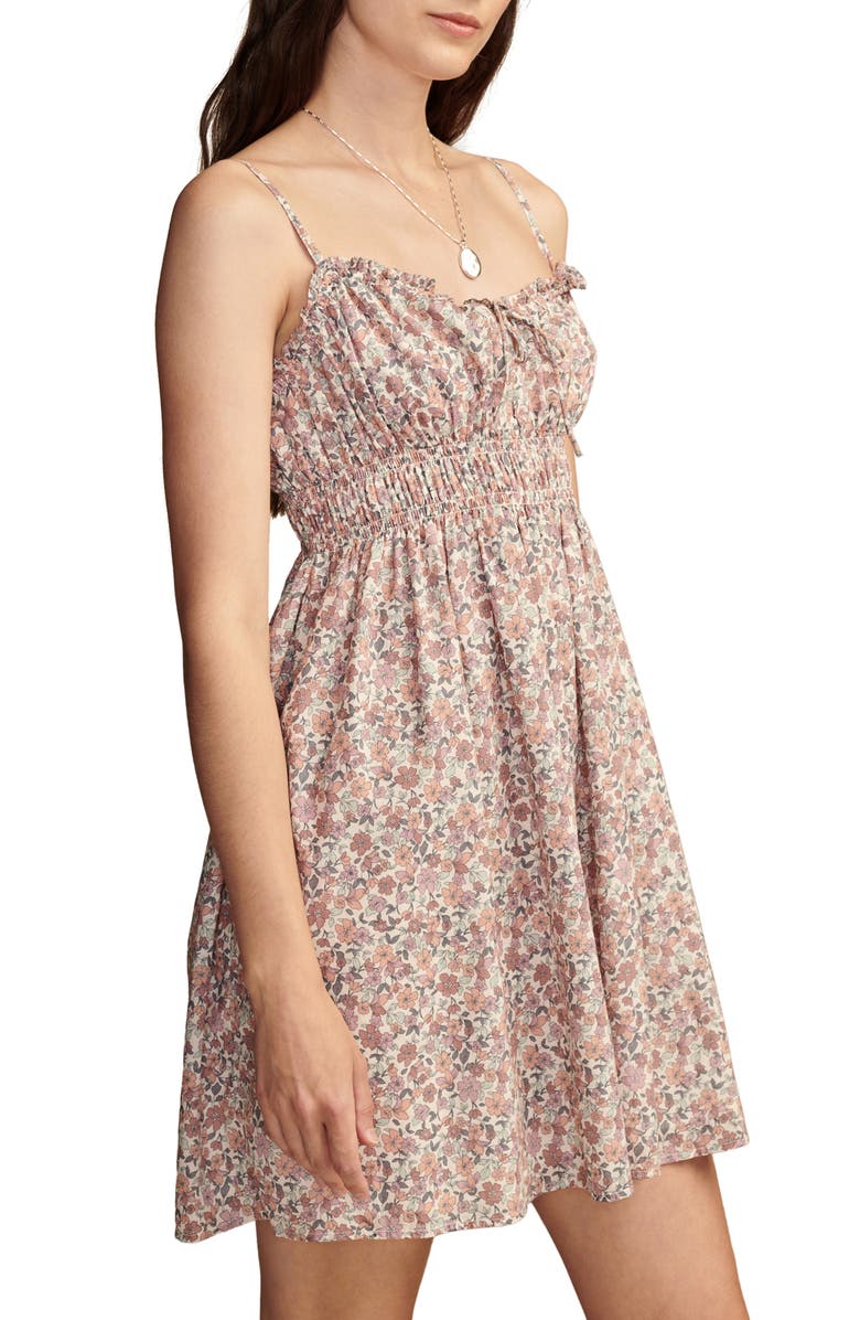 Lucky Brand Print Smocked Sleeveless Minidress, Alternate, color, Pink Champagne Multi