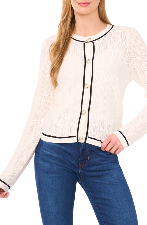 Contrast Detail Cotton Cardigan