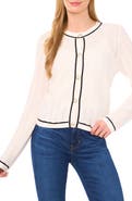 CeCe Contrast Detail Cotton Cardigan
