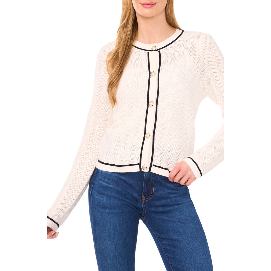 Cece Contrast Detail Cotton Cardigan In White