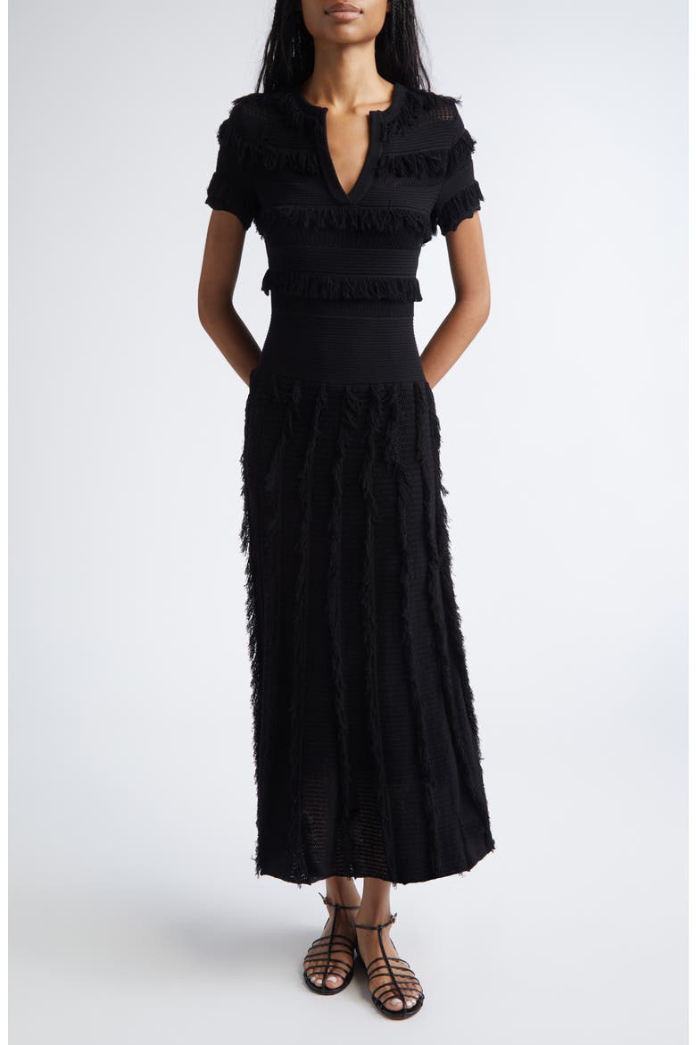 Grazia Fringe Sweater Dress, Main, color, BLACK