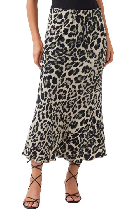 Leopard Print Bias Cut Midi Skirt