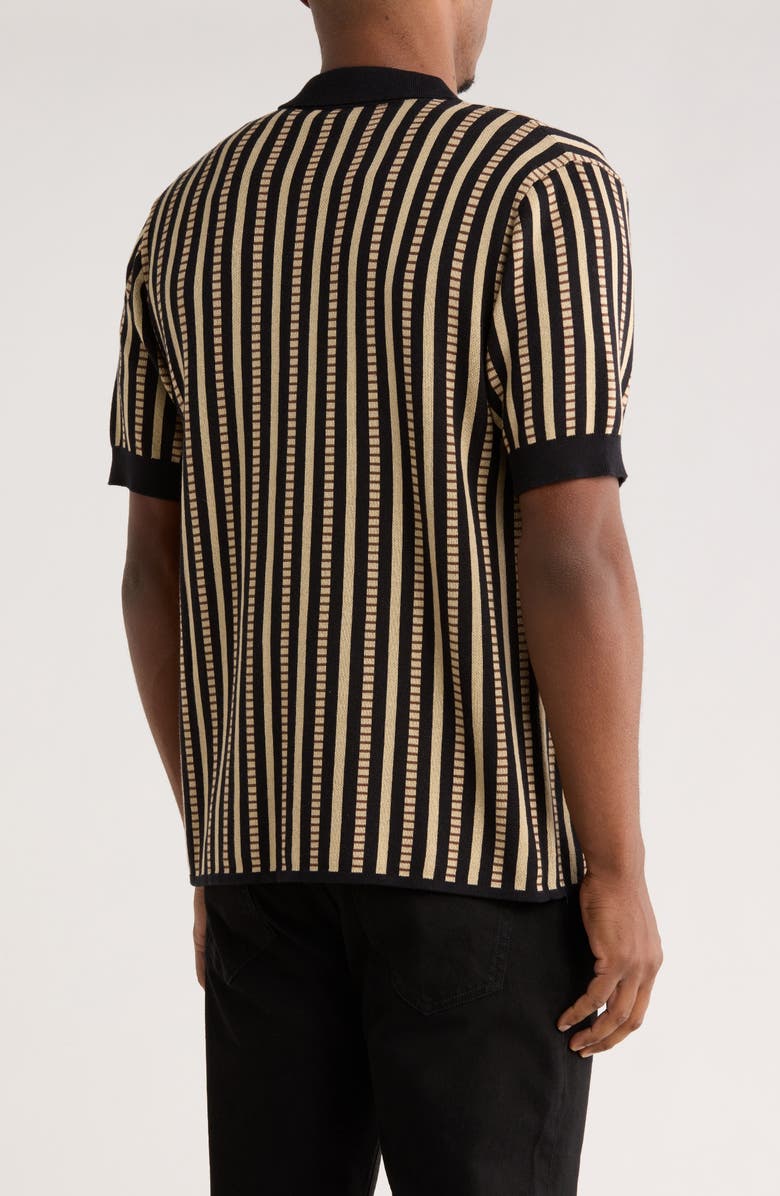 TRUTH Stripe Print Short Sleeve Button-Up Shirt, Alternate, color, Black/ Beige Multi