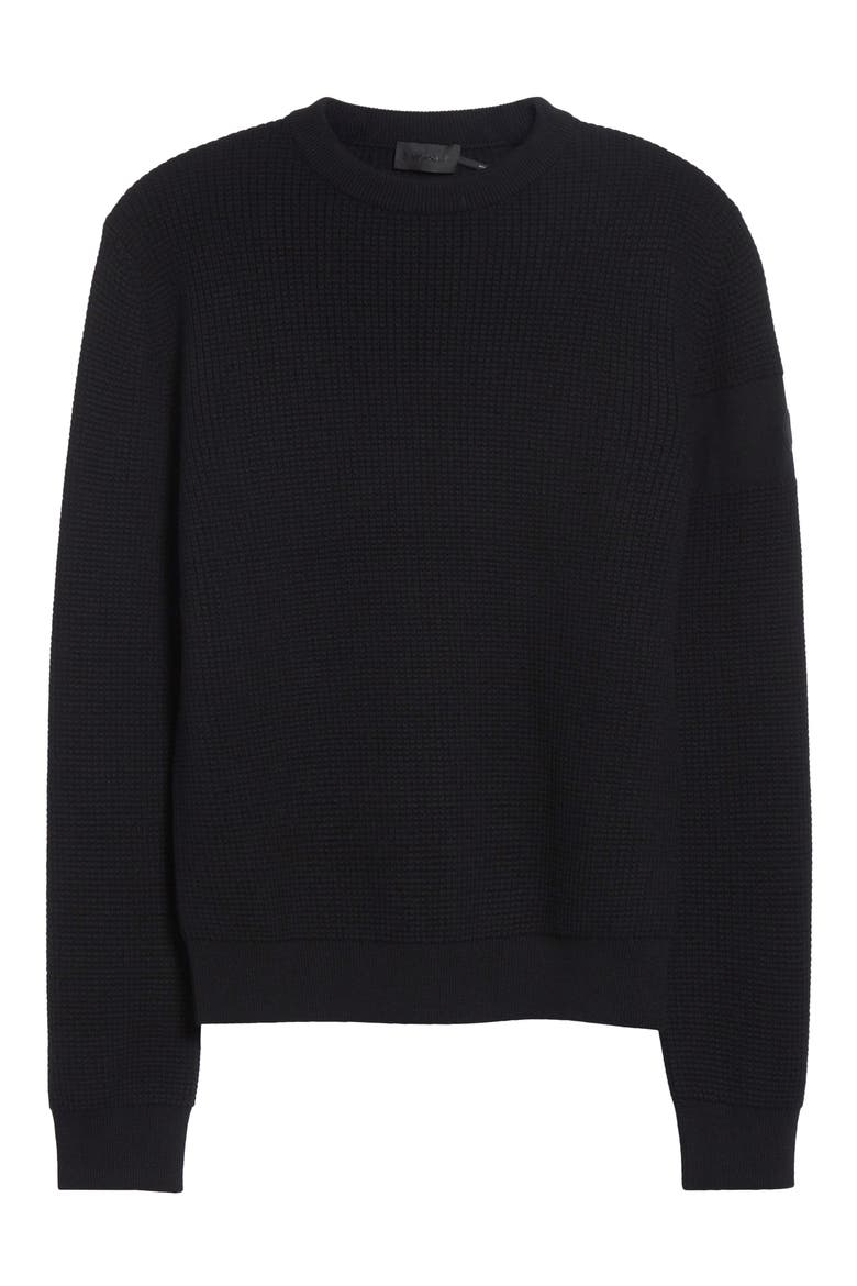 Waffle Stitch Virgin Wool Sweater, Alternate, color, BLACK