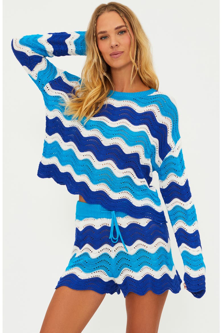 Beach Wavy Stripe Pointelle Cover-Up Sweater, Alternate, color, RIVIERA WAVES