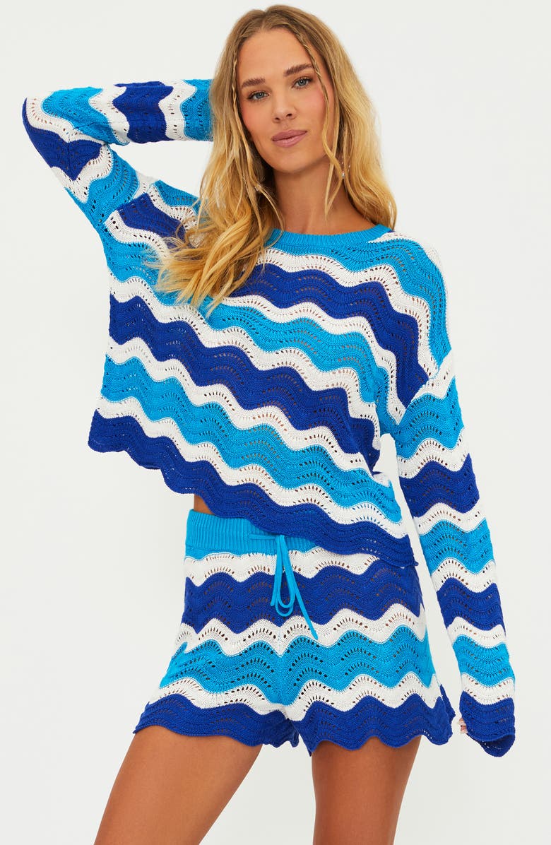 Beach Riot Beach Wavy Stripe Pointelle Cover-Up Sweater, Alternate, color,