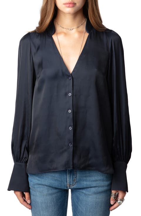 Tinous V-Neck Satin Shirt