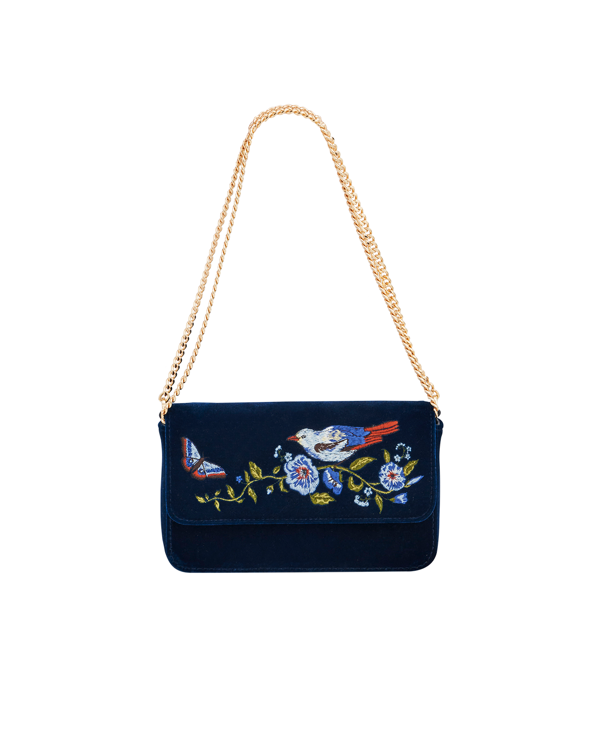 Sophia Nightingale Embroidered Velvet Clutch, Main, color, Navy