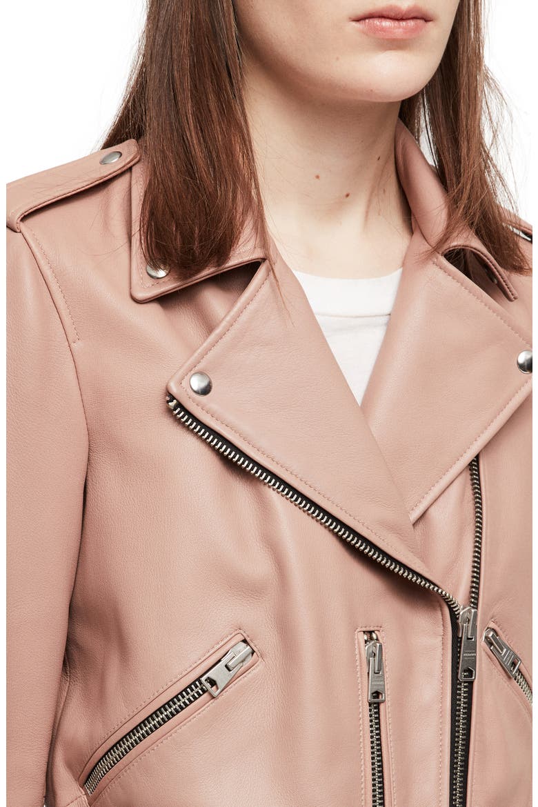 Balfern Lambskin Leather Biker Jacket, Alternate, color, BLUSH PINK