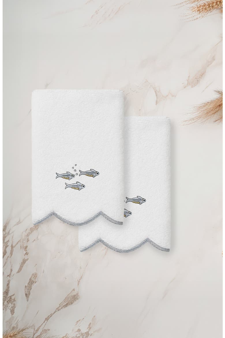 2-Piece Fish School Turkish Cotton Fingertip Towel Set, Alternate, color, WHITE/ GRAY