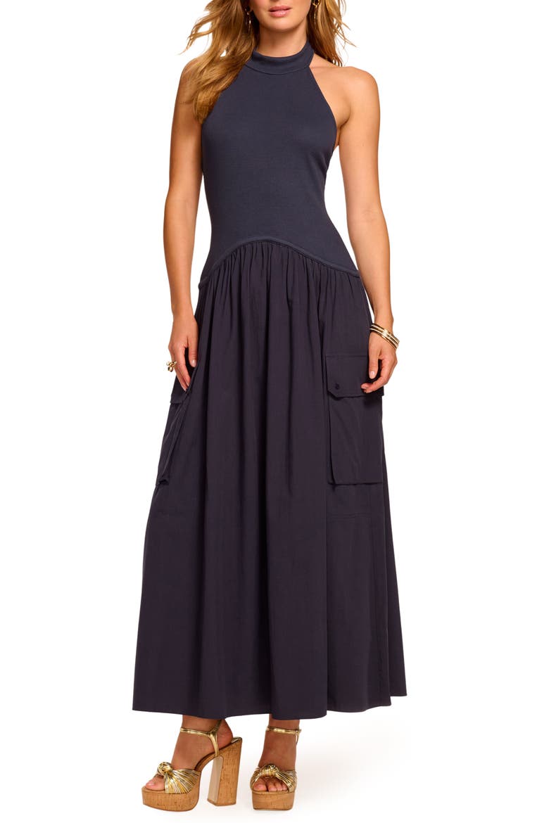 Simonne Maxi Halter Dress, Main, color, NAVY