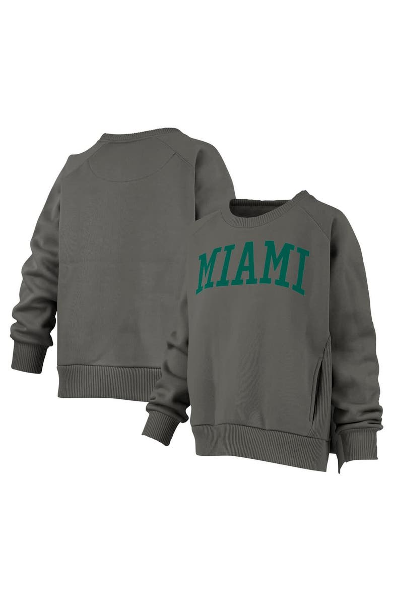 PRESSBOX Women's Pressbox Charcoal Miami Hurricanes Pocketed Raglan Pullover Sweatshirt, Main, color, Charcoal