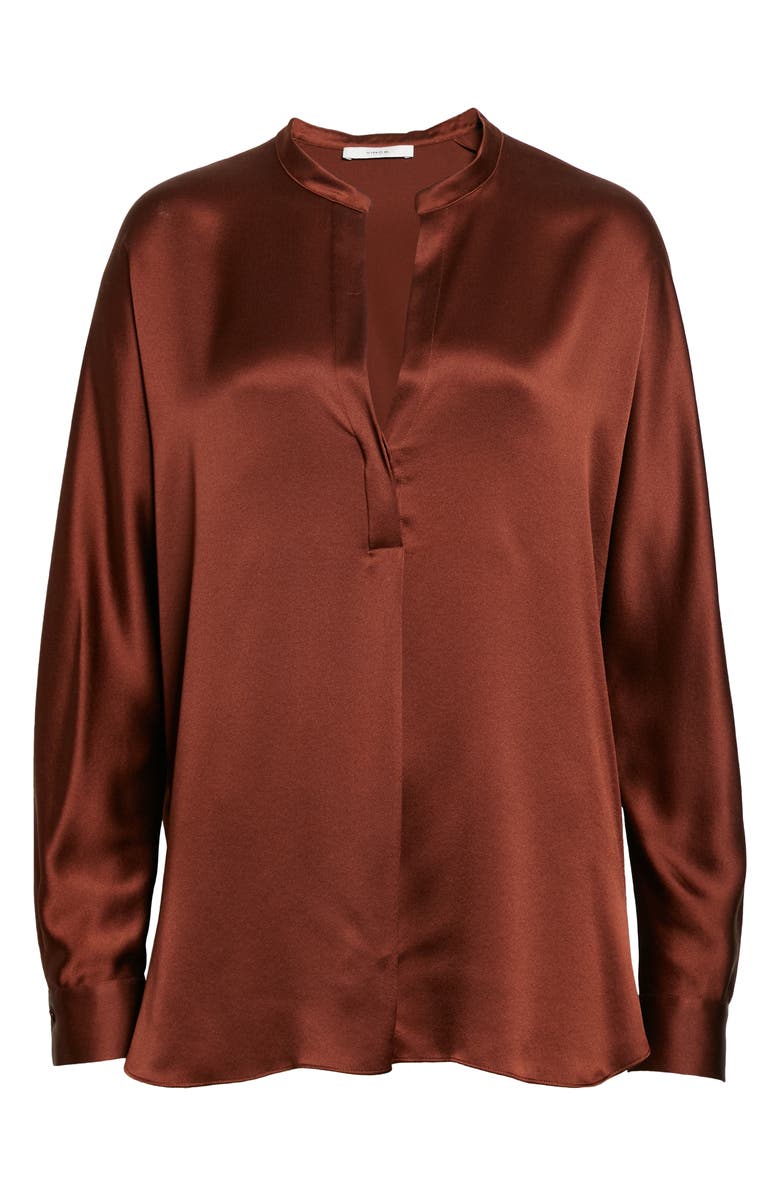 Vince Band Collar Silk Blouse, Alternate, color,