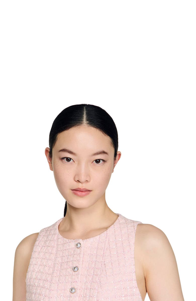 SANDRO Beaded check tweed jacket, Alternate, color, Pink