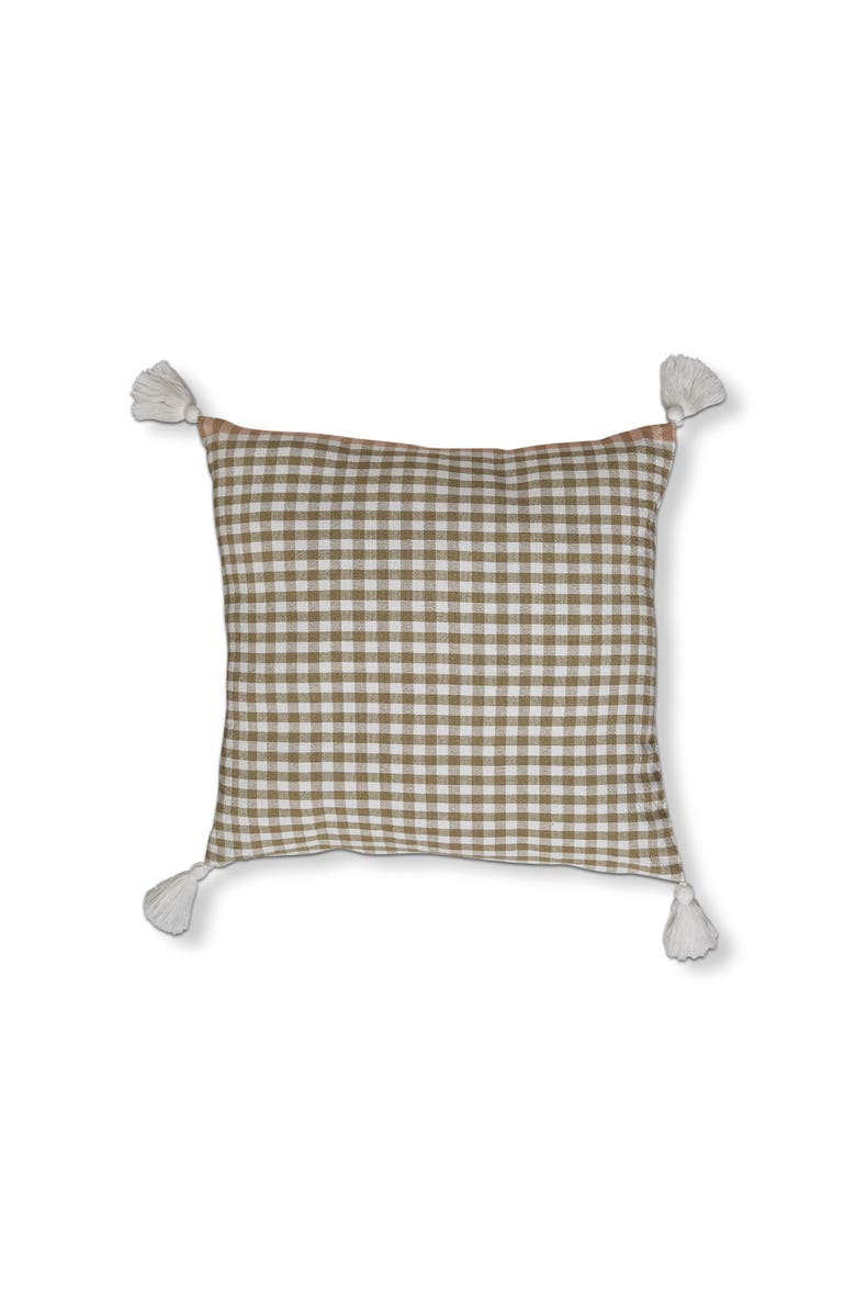 tag Gingham Woven Taupe Throw Pillow Cotton Decorative Cushion, Main, color, Brown