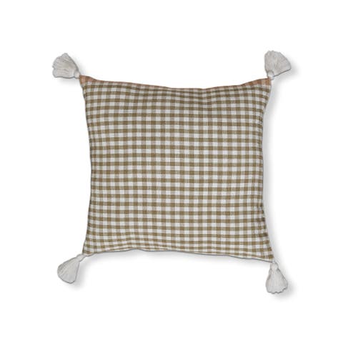 Gingham Woven Taupe Throw Pillow Cotton Decorative Cushion