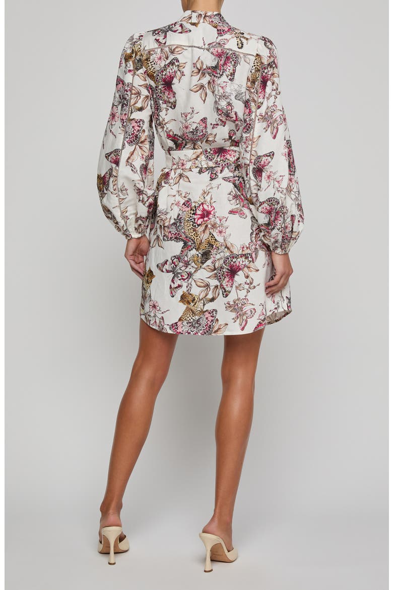 Kiersten Butterfly & Floral Print Long Sleeve Linen Blend Shirtdress, Alternate, color, WHITE MULTI BUTTERFLY JUNGLE