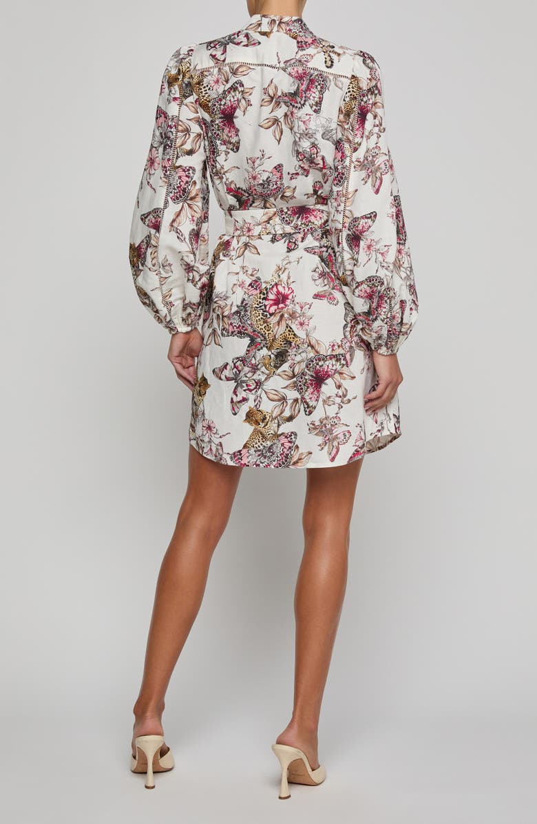 L'AGENCE Kiersten Butterfly & Floral Print Long Sleeve Linen Blend Shirtdress, Alternate, color, White Multi Butterfly Jungle