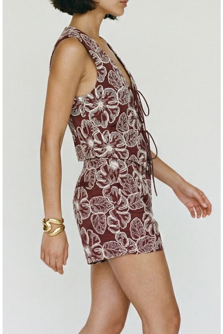 Millia Floral Embroidered Tie Front Top, Alternate, color, ANDORRA DETAILOATMEAL EMBROIDE