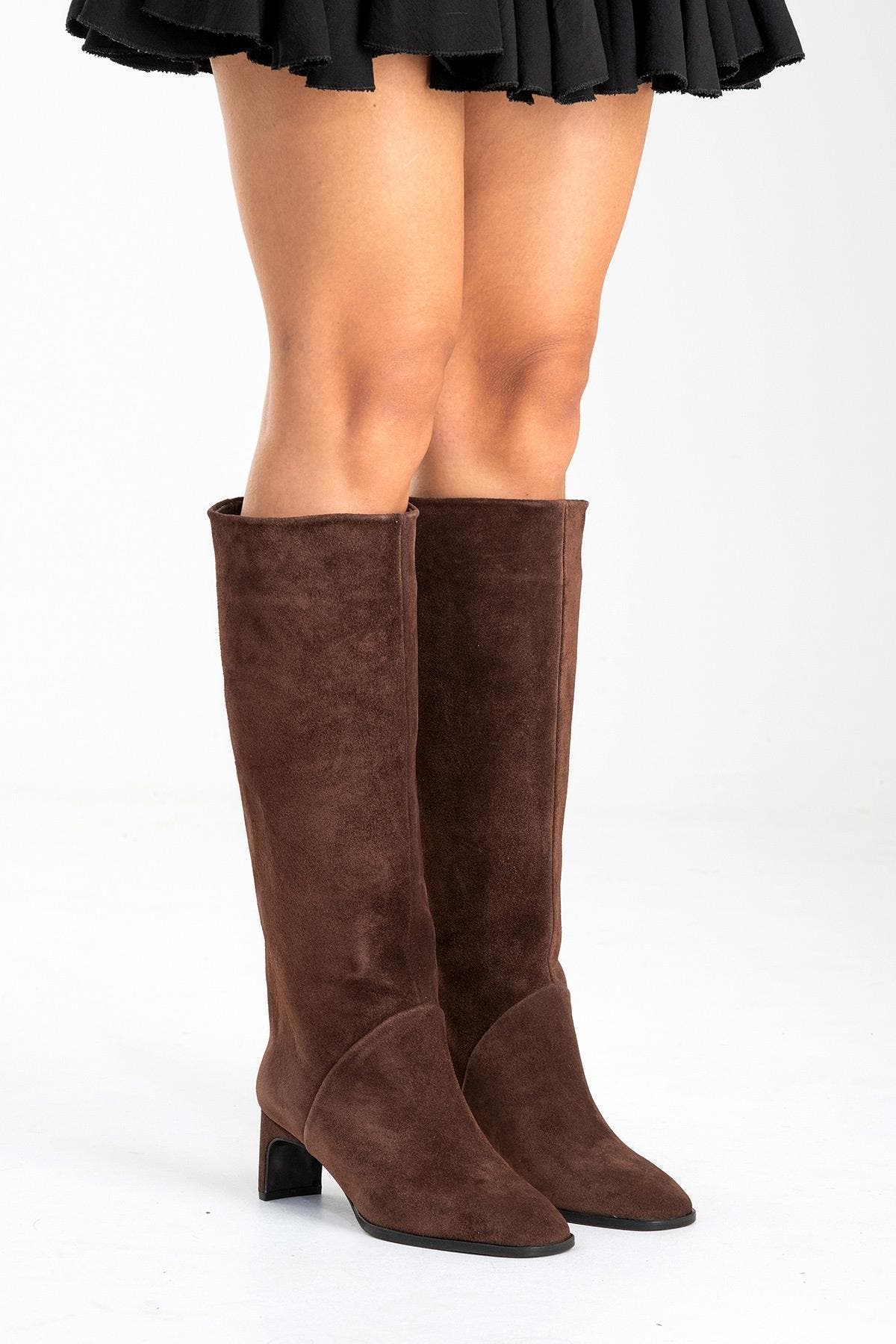 Taly Leather Block Heel Knee High Boot, Alternate, color, Brown Suede