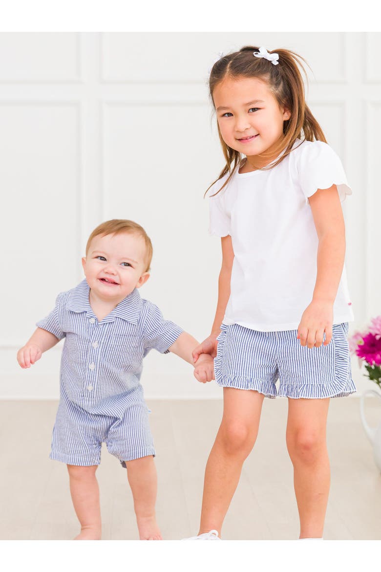 Girls Seersucker Ruffle Trim Woven Shorts, Alternate, color, Classic Blue Seersucker