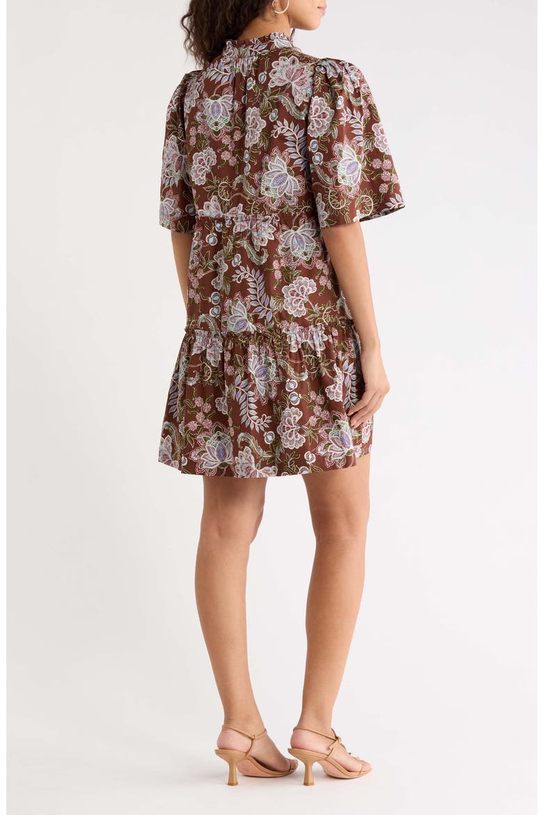 Floral Print Split Neck Shift Dress, Alternate, color, BROWN-FLORAL