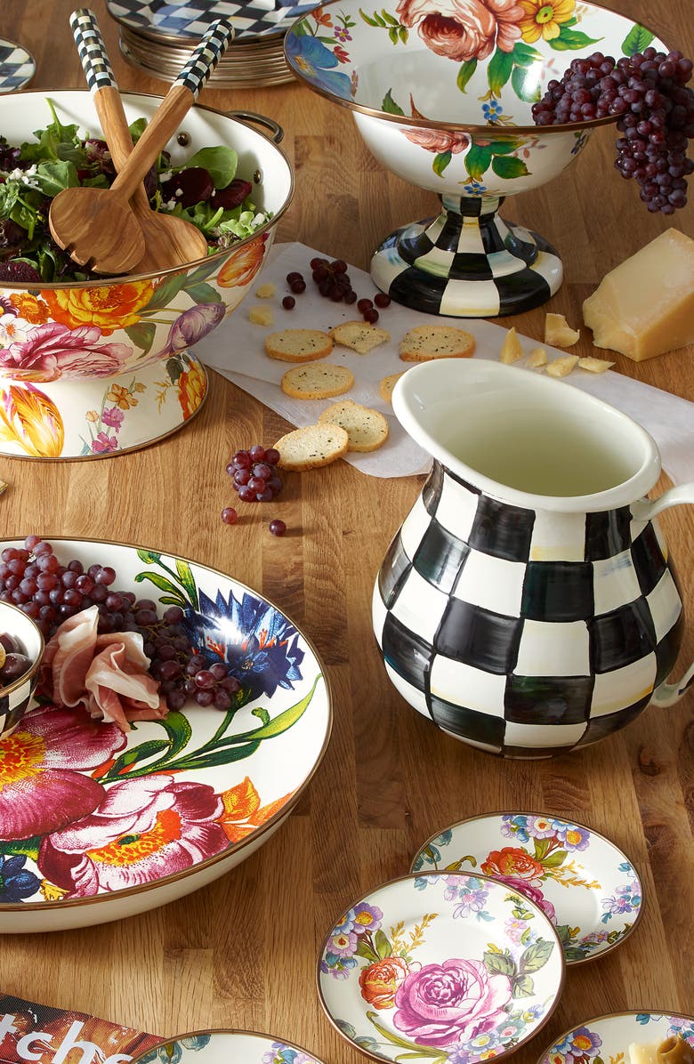 MACKENZIE CHILDS Flower Market Enameled Steel Large Compote, Alternate, color, White Multi