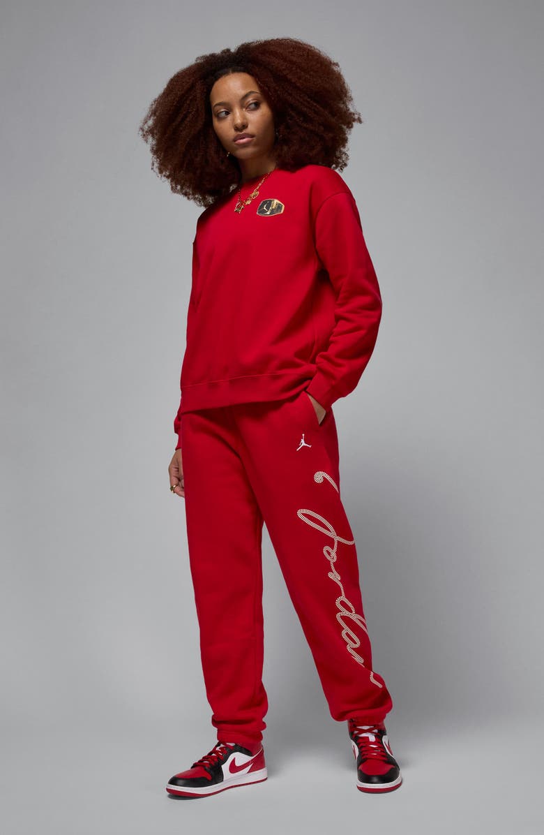Nike Jordan Brooklyn Fleece Crewneck Sweatshirt, Alternate, color, Gym Red/ White