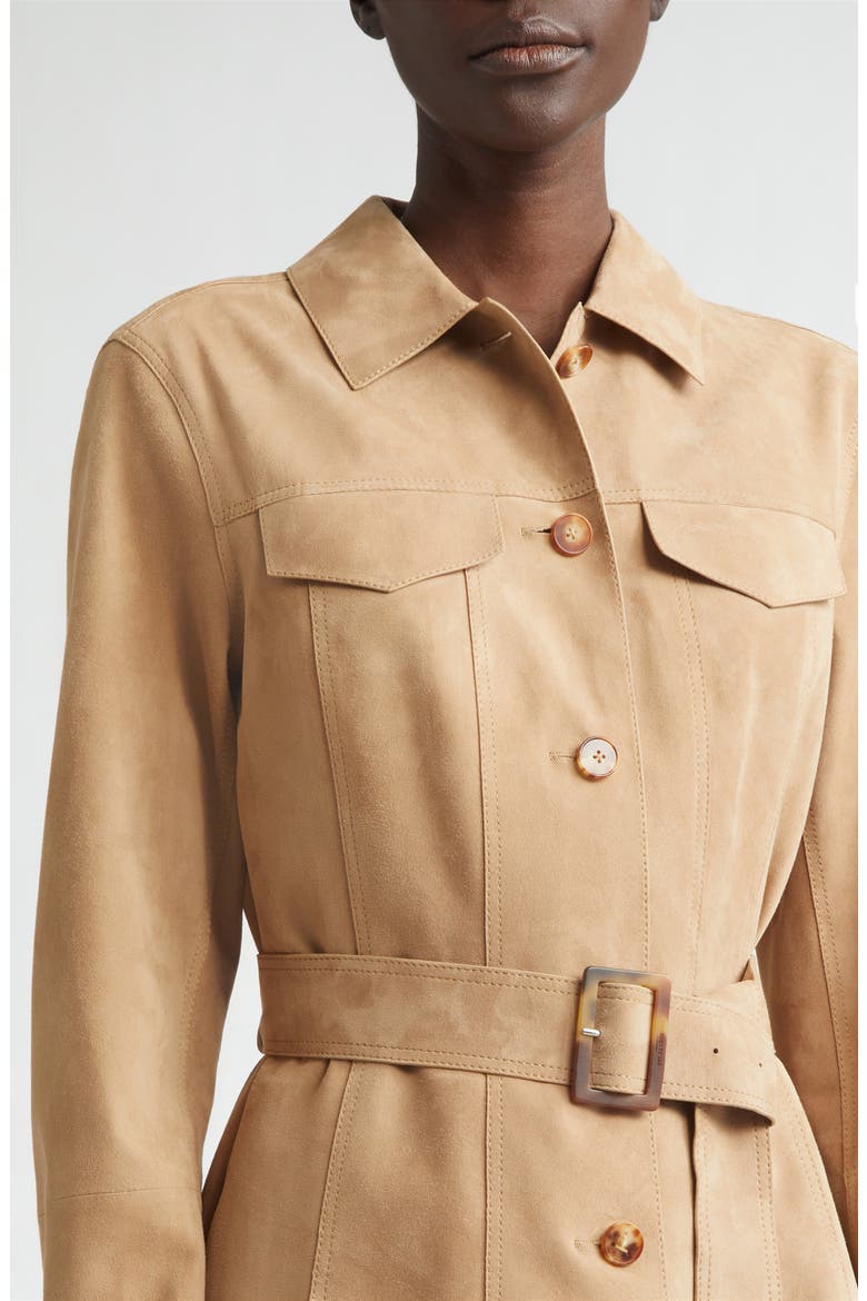 Belted Nubuck Leather Jacket, Alternate, color, OAT