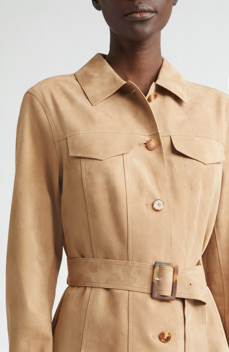 Lafayette 148 New York Belted Nubuck Leather Jacket, Alternate, color, Oat