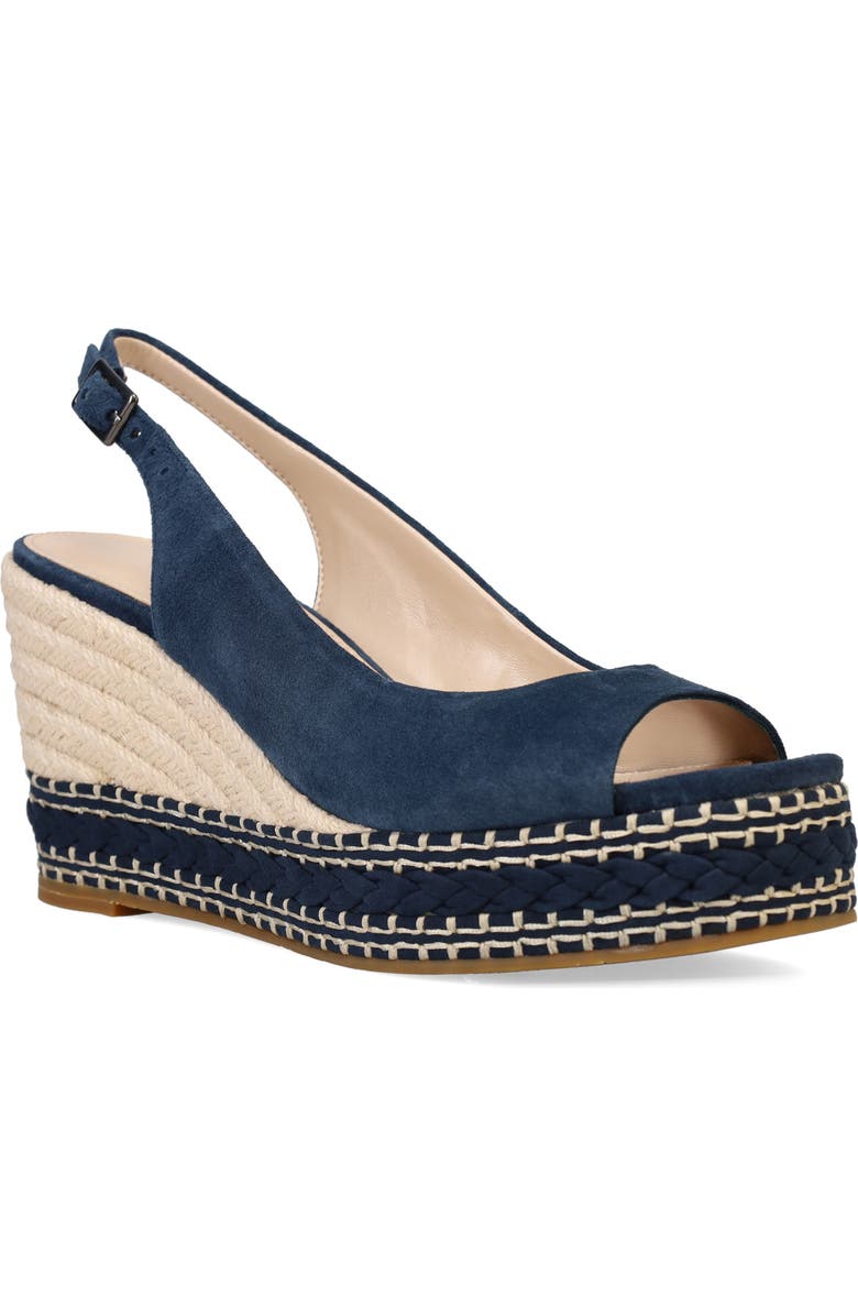 Pelle Moda Eleny Slingback Espadrille Platform Wedge Peep Toe Sandal, Main, color, Midnight