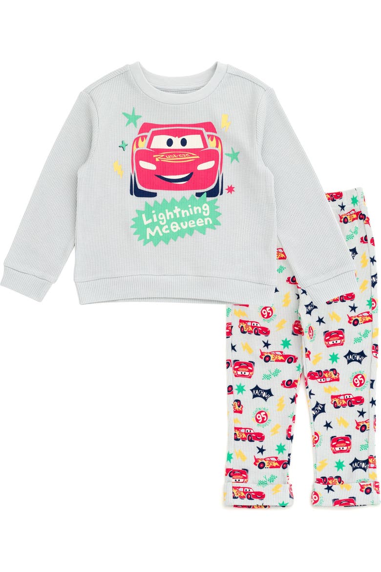 Pixar Loungewear 2-Piece Sweatshirt and Waffle Pants Set, Main, color, McQueen Grey