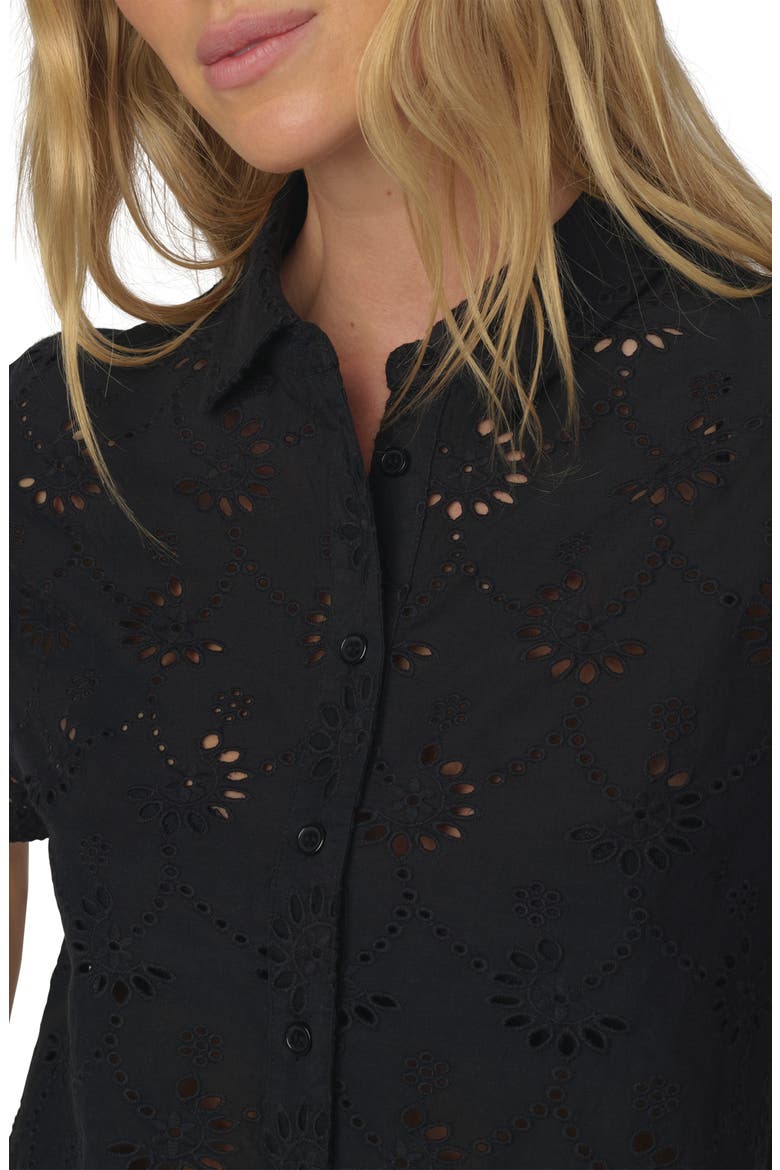 Sheer Crop Cotton Broderie Anglaise Button-Up Shirt, Alternate, color, BLACK