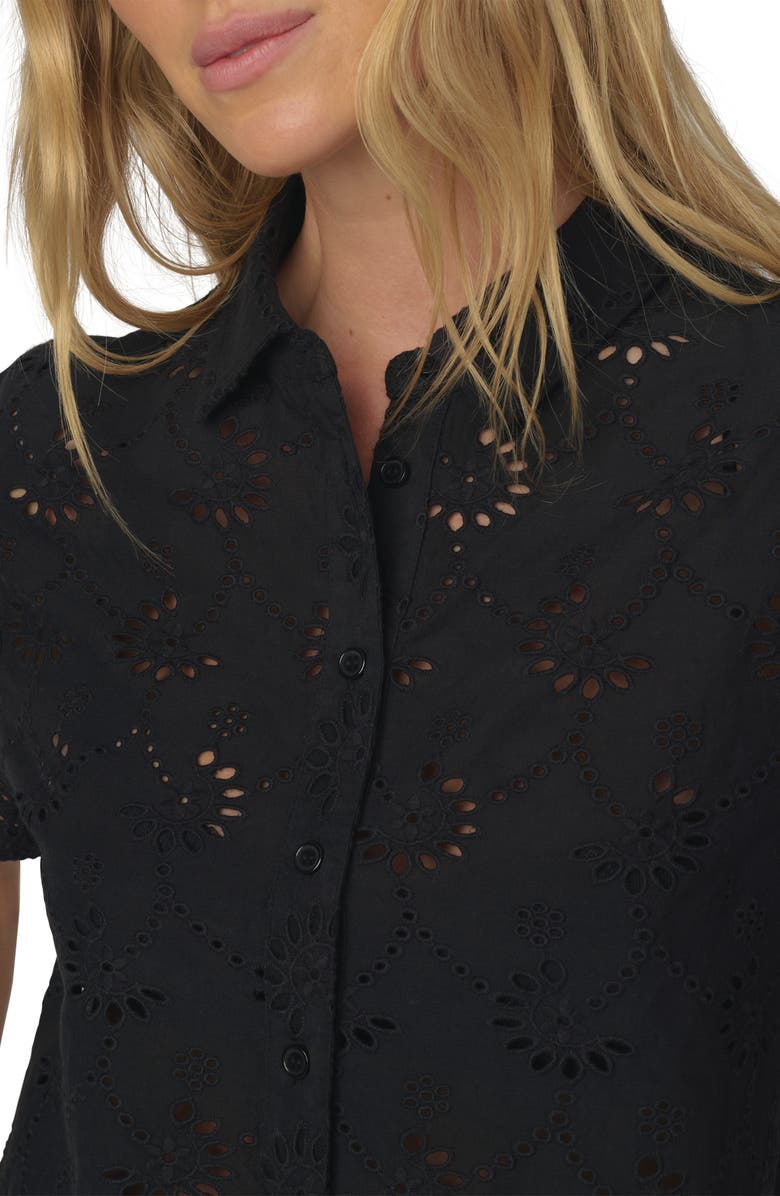 Joe's Sheer Crop Cotton Broderie Anglaise Button-Up Shirt, Alternate, color, Black