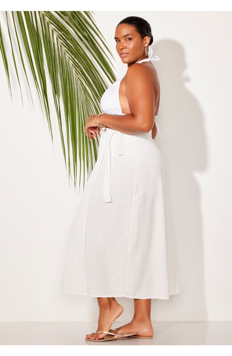 Swimsuits for All Crinkle Pleat Wrap Skirt Cover Up, Alternate, color, White