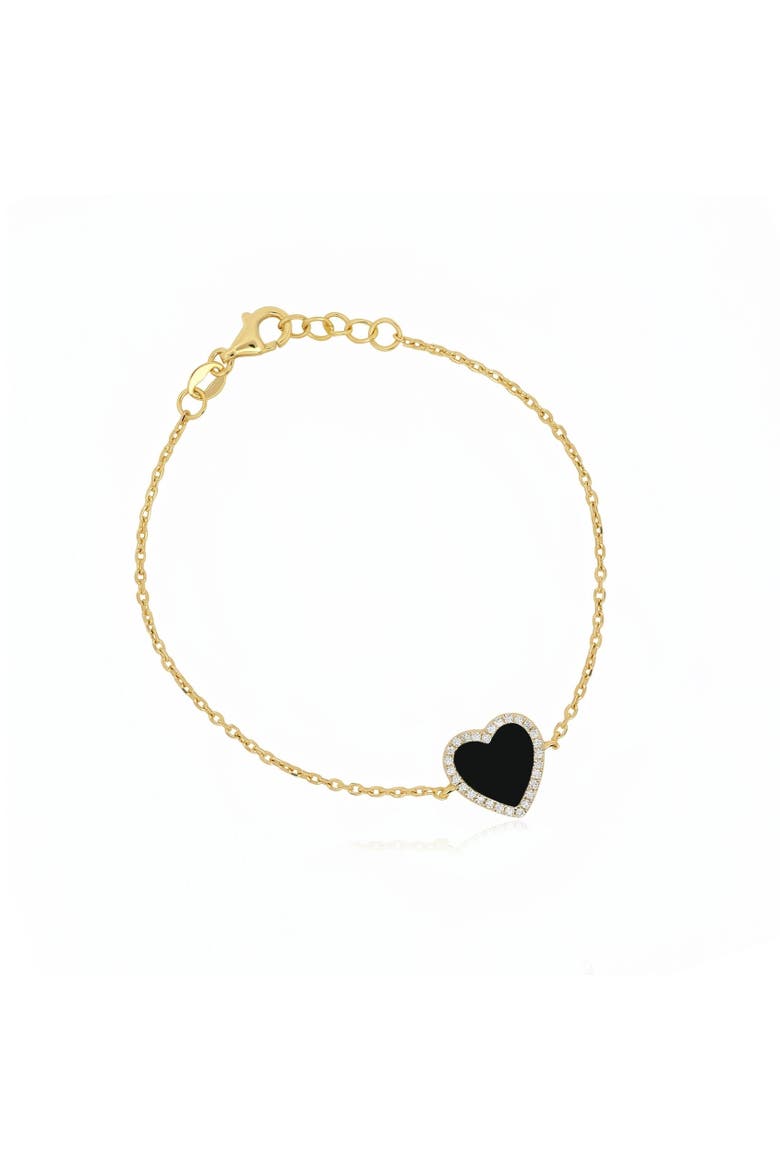 Large Onyx CZ Halo Single Heart Bracelet, Main, color, Onyx